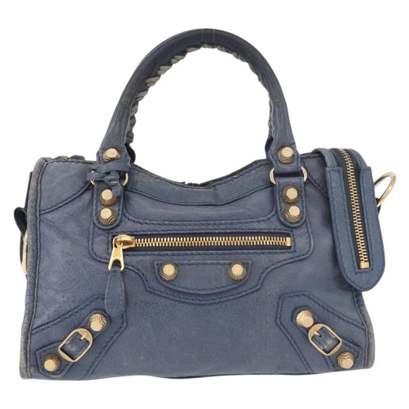 BALENCIAGA Giant Mini City Hand Bag Leather 2way Blue Gold 309544 Auth 186109A