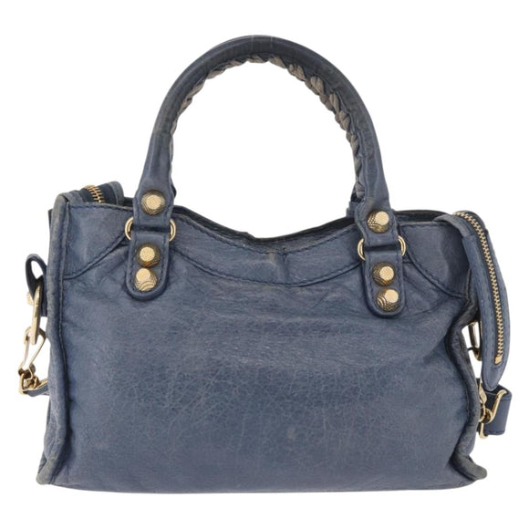 BALENCIAGA Giant Mini City Hand Bag Leather 2way Blue Gold 309544 Auth 186109A