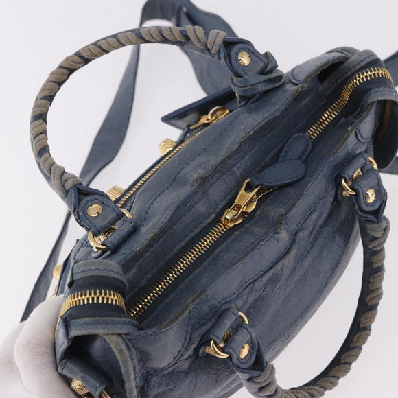 BALENCIAGA Giant Mini City Hand Bag Leather 2way Blue Gold 309544 Auth 186109A