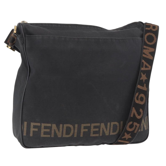FENDI Shoulder Bag Canvas Black Gold Auth 186111