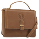 LOEWE Anagram Shoulder Bag Leather 2way Brown Gold Auth 186112-1
