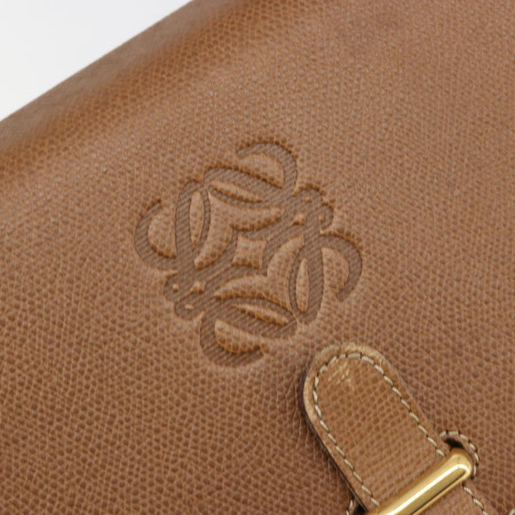 LOEWE Anagram Shoulder Bag Leather 2way Brown Gold Auth 186112
