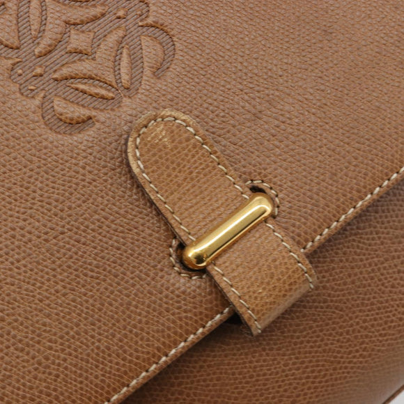 LOEWE Anagram Shoulder Bag Leather 2way Brown Gold Auth 186112