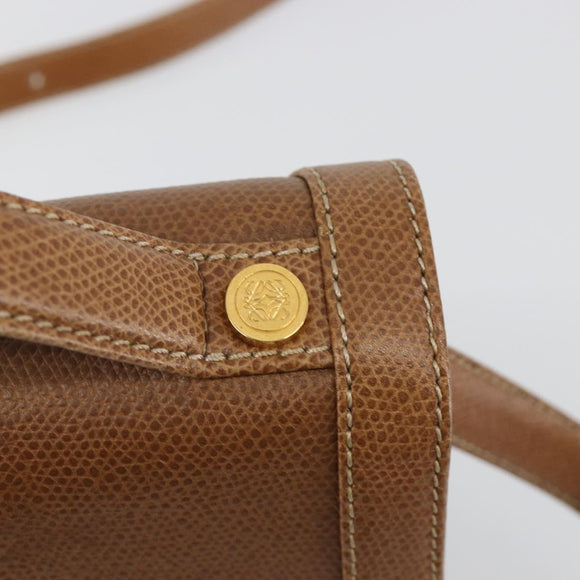 LOEWE Anagram Shoulder Bag Leather 2way Brown Gold Auth 186112