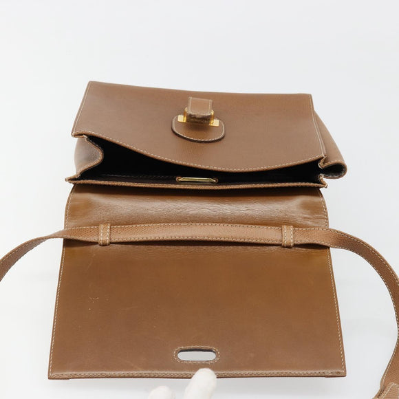 LOEWE Anagram Shoulder Bag Leather 2way Brown Gold Auth 186112