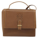 LOEWE Anagram Shoulder Bag Leather 2way Brown Gold Auth 186112-13