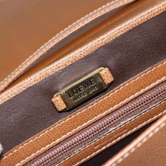 LOEWE Anagram Shoulder Bag Leather 2way Brown Gold Auth 186112
