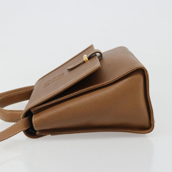 LOEWE Anagram Shoulder Bag Leather 2way Brown Gold Auth 186112