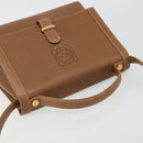 LOEWE Anagram Shoulder Bag Leather 2way Brown Gold Auth 186112-6