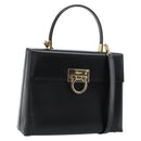 Salvatore Ferragamo Gancini Hand Bag Leather 2way Black Gold Auth 186113V-1
