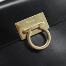 Salvatore Ferragamo Gancini Hand Bag Leather 2way Black Gold Auth 186113V-16