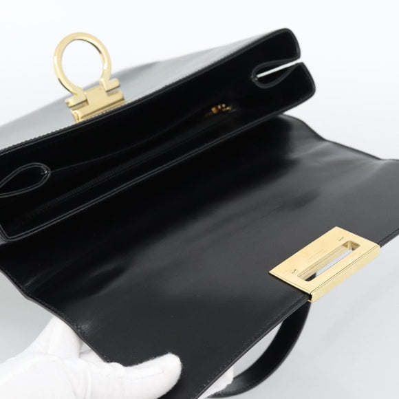 Salvatore Ferragamo Gancini Hand Bag Leather 2way Black Gold Auth 186113V