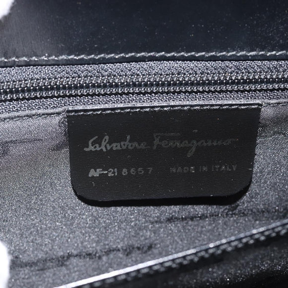 Salvatore Ferragamo Gancini Hand Bag Leather 2way Black Gold Auth 186113V