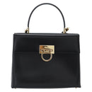 Salvatore Ferragamo Gancini Hand Bag Leather 2way Black Gold Auth 186113V-2