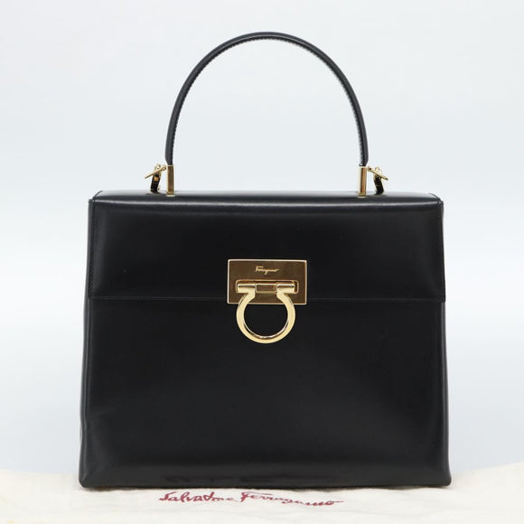 Salvatore Ferragamo Gancini Hand Bag Leather 2way Black Gold Auth 186113V