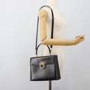 Salvatore Ferragamo Gancini Hand Bag Leather 2way Black Gold Auth 186113V-26