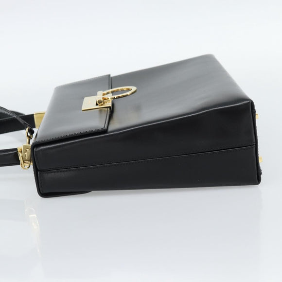 Salvatore Ferragamo Gancini Hand Bag Leather 2way Black Gold Auth 186113V