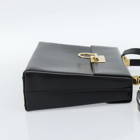 Salvatore Ferragamo Gancini Hand Bag Leather 2way Black Gold Auth 186113V