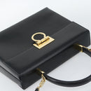 Salvatore Ferragamo Gancini Hand Bag Leather 2way Black Gold Auth 186113V-6