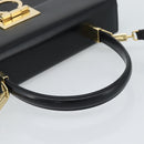 Salvatore Ferragamo Gancini Hand Bag Leather 2way Black Gold Auth 186113V-7