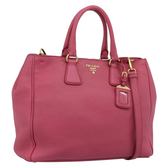 PRADA Hand Bag Vittero Dino Leather 2way Pink Gold Auth 186115A