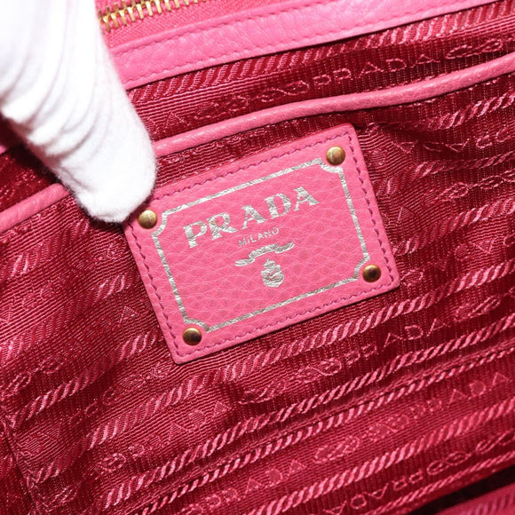 PRADA Hand Bag Vittero Dino Leather 2way Pink Gold Auth 186115A