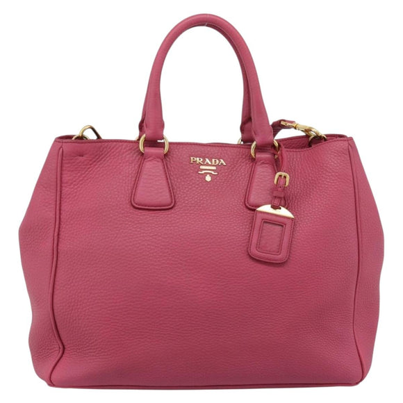 PRADA Hand Bag Vittero Dino Leather 2way Pink Gold Auth 186115A