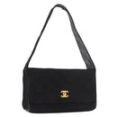 CHANEL Matelasse Shoulder Bag Cotton Black Gold CC Auth 186116V-1