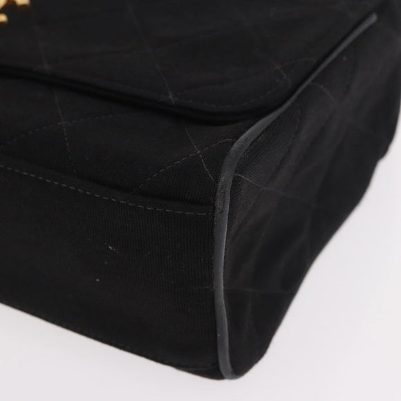 CHANEL Matelasse Shoulder Bag Cotton Black Gold CC Auth 186116V