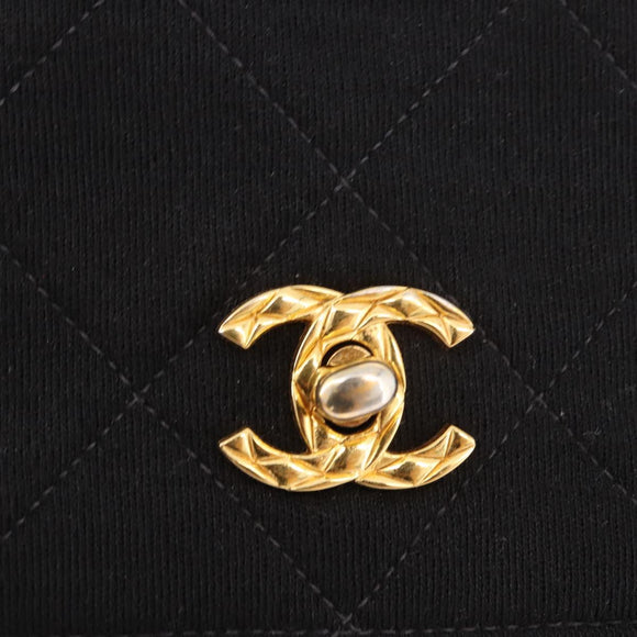 CHANEL Matelasse Shoulder Bag Cotton Black Gold CC Auth 186116V