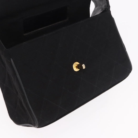 CHANEL Matelasse Shoulder Bag Cotton Black Gold CC Auth 186116V