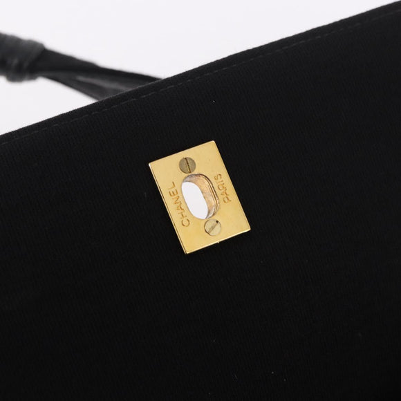 CHANEL Matelasse Shoulder Bag Cotton Black Gold CC Auth 186116V