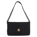 CHANEL Matelasse Shoulder Bag Cotton Black Gold CC Auth 186116V-13