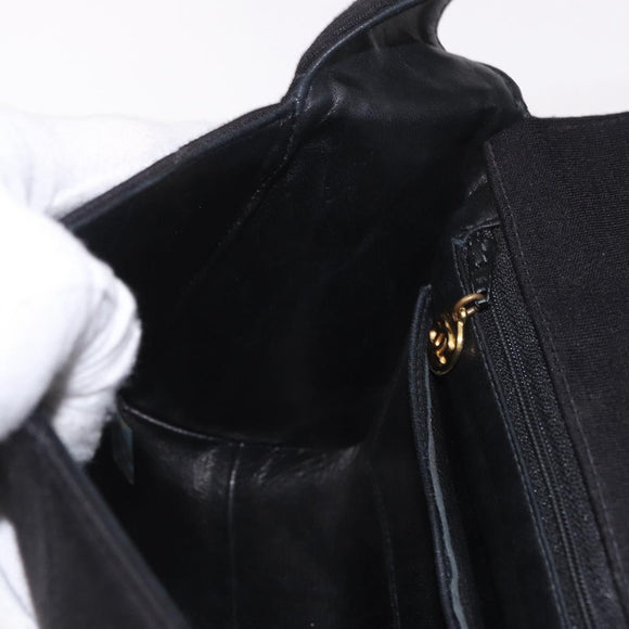 CHANEL Matelasse Shoulder Bag Cotton Black Gold CC Auth 186116V