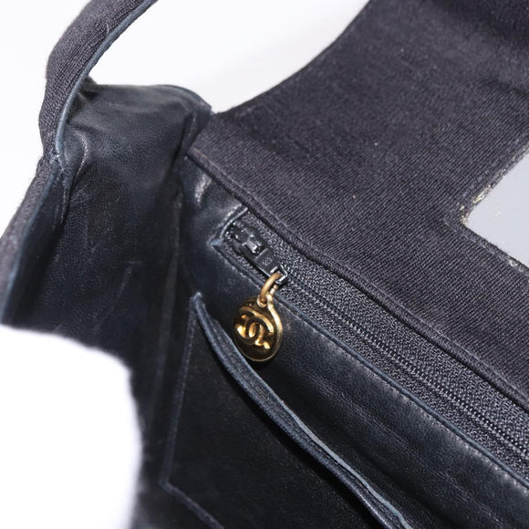CHANEL Matelasse Shoulder Bag Cotton Black Gold CC Auth 186116V