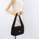 CHANEL Matelasse Shoulder Bag Cotton Black Gold CC Auth 186116V-27