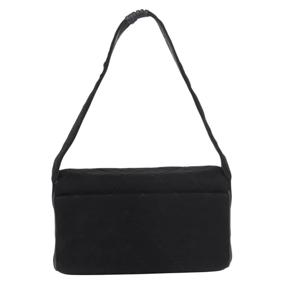 CHANEL Matelasse Shoulder Bag Cotton Black Gold CC Auth 186116V