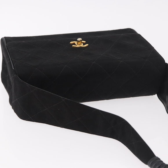 CHANEL Matelasse Shoulder Bag Cotton Black Gold CC Auth 186116V