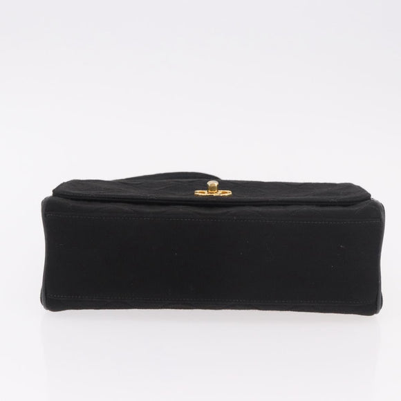 CHANEL Matelasse Shoulder Bag Cotton Black Gold CC Auth 186116V