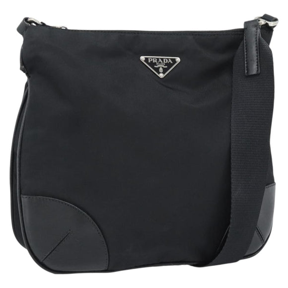 PRADA Shoulder Bag Nylon Black Silver Auth 186118