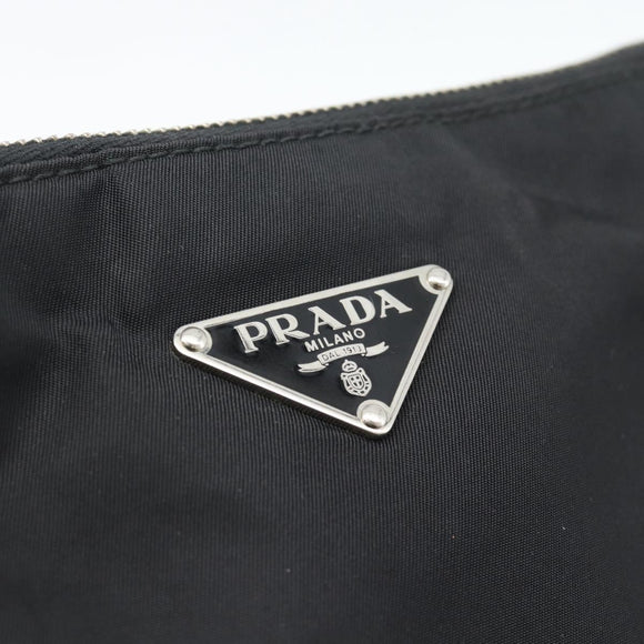 PRADA Shoulder Bag Nylon Black Silver Auth 186118