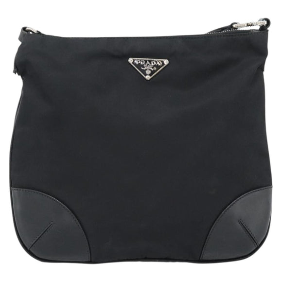 PRADA Shoulder Bag Nylon Black Silver Auth 186118
