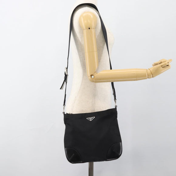 PRADA Shoulder Bag Nylon Black Silver Auth 186118