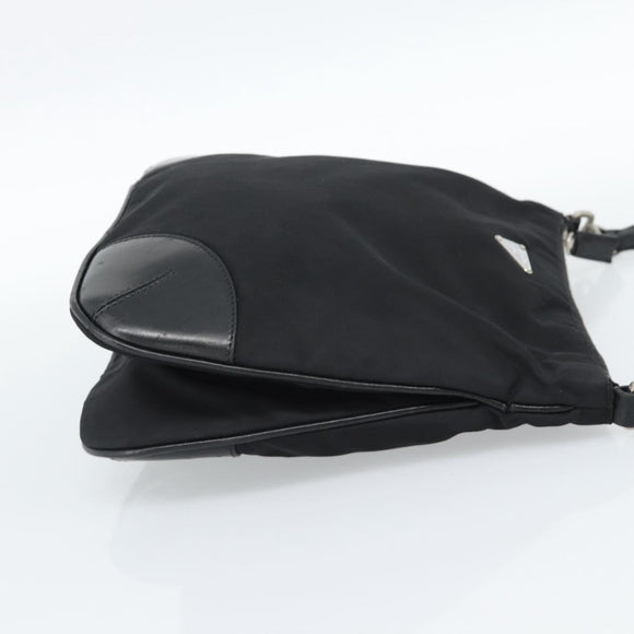 PRADA Shoulder Bag Nylon Black Silver Auth 186118