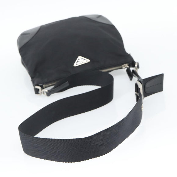 PRADA Shoulder Bag Nylon Black Silver Auth 186118