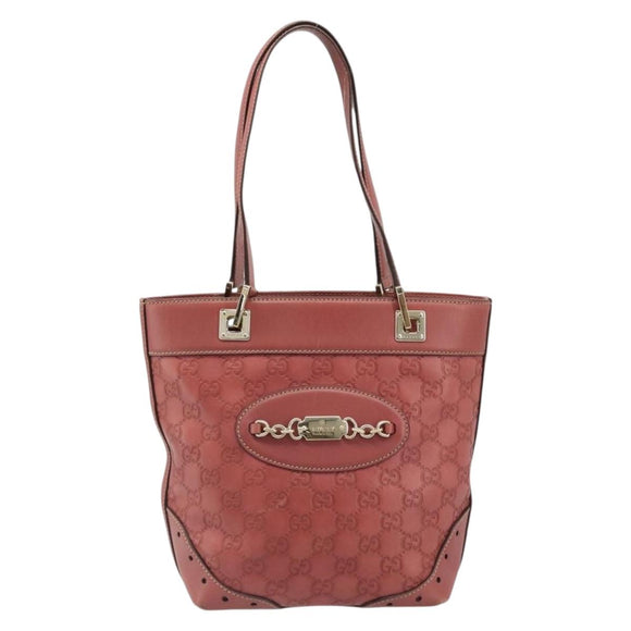 GUCCI GG Canvas Guccissima Tote Bag Leer Roze Goud 145994 Auth 186120A