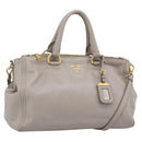 PRADA Galleria Hand Bag Leather 2way Gray Gold Auth 186121V-1
