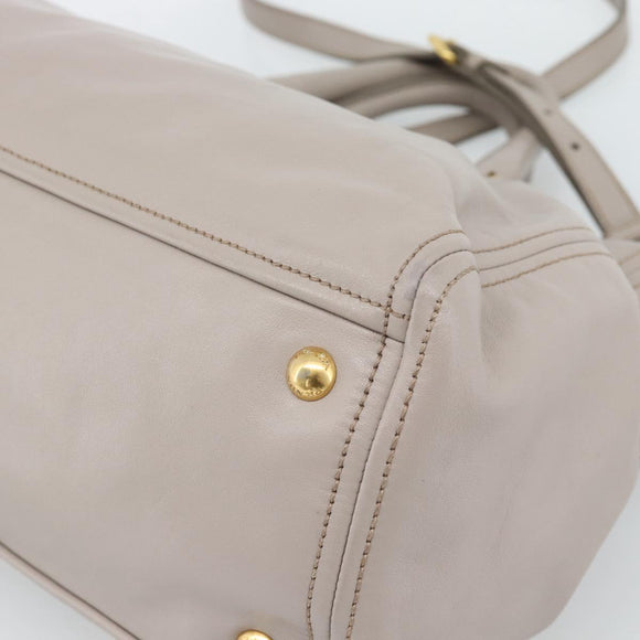 PRADA Galleria Hand Bag Leather 2way Gray Gold Auth 186121V