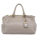 PRADA Galleria Hand Bag Leather 2way Gray Gold Auth 186121V-13