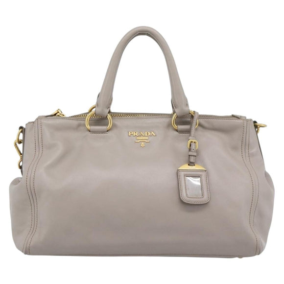 PRADA Galleria Hand Bag Leather 2way Gray Gold Auth 186121V